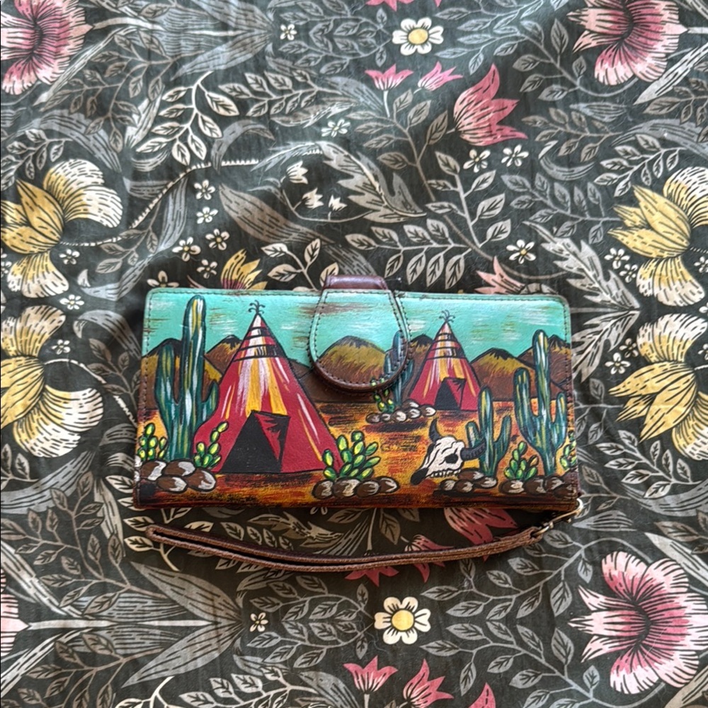 American Darling Brown and Green Wallet with Southwestern Design